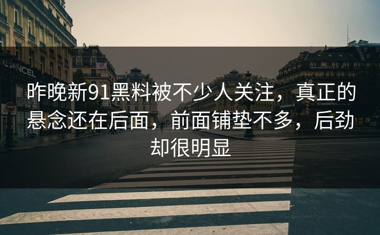 昨晚新91黑料被不少人关注，真正的悬念还在后面，前面铺垫不多，后劲却很明显