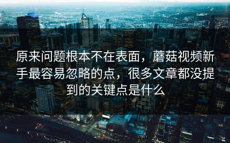 原来问题根本不在表面，蘑菇视频新手最容易忽略的点，很多文章都没提到的关键点是什么