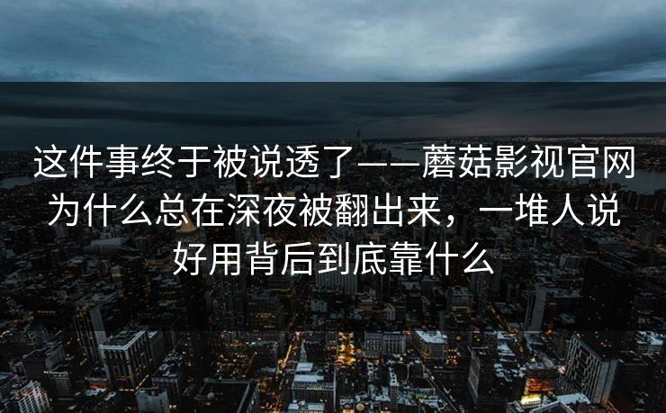 这件事终于被说透了——蘑菇影视官网为什么总在深夜被翻出来，一堆人说好用背后到底靠什么