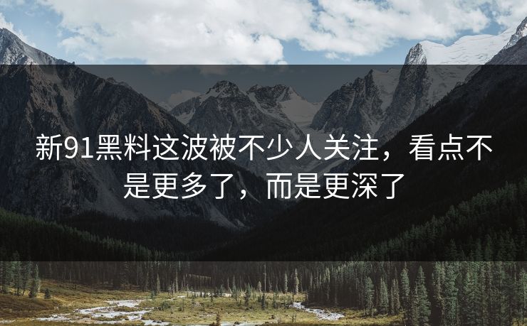 新91黑料这波被不少人关注，看点不是更多了，而是更深了