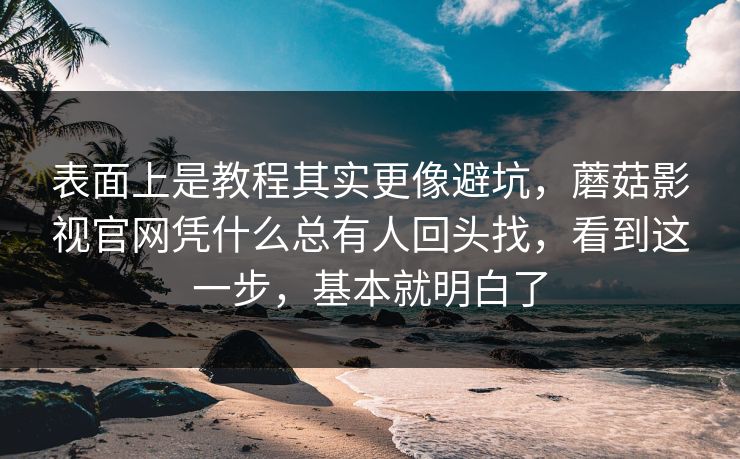 表面上是教程其实更像避坑，蘑菇影视官网凭什么总有人回头找，看到这一步，基本就明白了